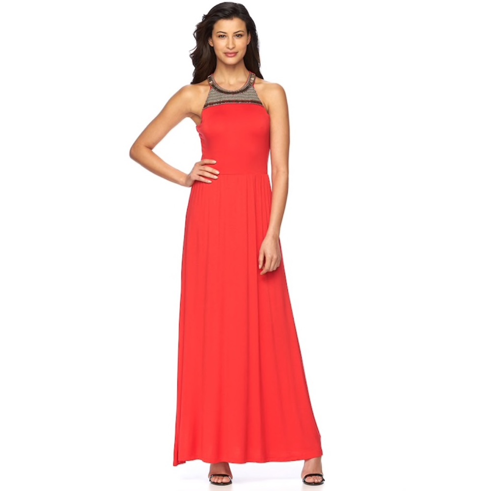 APT. 9 | Red Maxi Dress with Beaded Halter Neck